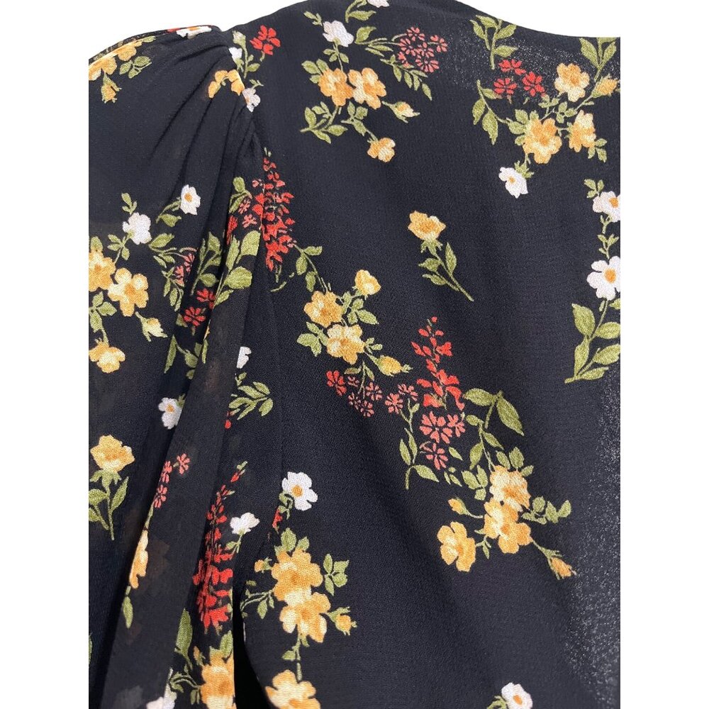 Reformation Wildflower Dress Vionnete Black Floral Puff-Sleeve Midi Size 2 NEW - Picture 4 of 11